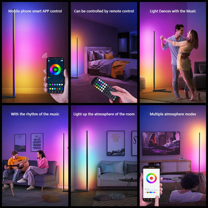 Modern RGB LED Corner Floor Lamp with Adjustable Color and Brightness